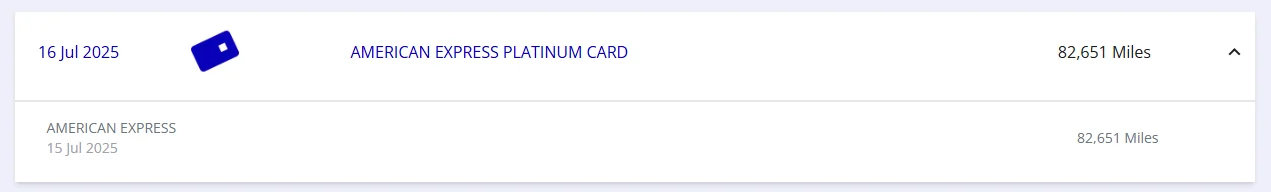 Flying Blue Abrechnung zeigt American Express Platinum Card mit 82.651 Meilen in einer einzigen Transaktion
