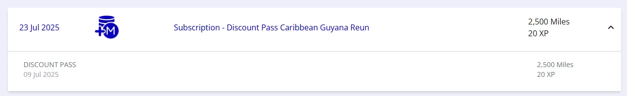 Flying Blue Abrechnung zeigt Discount Pass Caribbean Kauf mit 2.500 Meilen und 20 XP